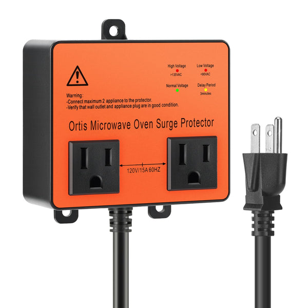 Microwave Surge Protector, Ortis Double Outlet Voltage Protector for Home Appliances with Time Delay, Protects Against Brownout, Spike, Instant Surge All Voltage Abnormalities, Orange