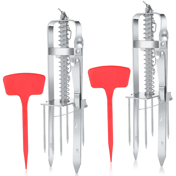 Qualirey 4 Pack Mole Trap Gopher Trap Ground Squirrel Trap Galvanized and Oil Hardened Spear Style Mole Killer Animal Trap Reusable for Lawn Garden Farm (Silver)