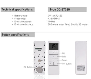 Rollerhouse DD2702H 15 Channel Bi-Directional Transmitter for Bi-Directional Controlled Curtain Motor and Rechargeable Battery Motor