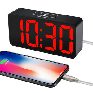DreamSky Small Digital Alarm Clock for Bedroom, Large Big Numbers Display with Brightness Dimmer, Electric Bedside Desk Clock with USB Charging Port, Adjustable Alarm Volume, USB-C Adapter Powered