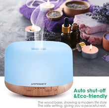 Load image into Gallery viewer, URPOWER 500ml Essential Oil Diffuser with Cool Mist Humidifier Function - 7 Color Changing LED Lights, 4 Timer Modes &amp; Auto Shut-Off Ultrasonic Aromatherapy Scent Diffuser for Home, Office