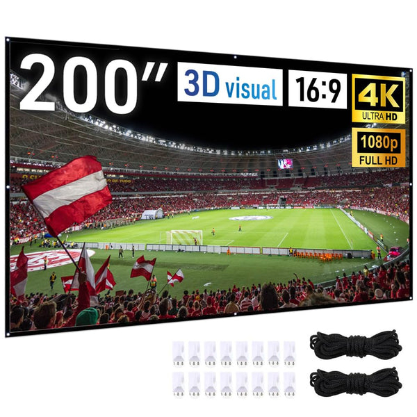 Japard 200 Inch Projector Screen Outdoor Indoor, 4K Full HD 3D 16:9 Double-Sided Projection, Foldable Portable, Wall Mount Hanging Extra Large for Outside Theater, Home Backyard Movies, Party