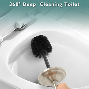 Stainless Steel Toilet Brush and Holder,Toilet Bowl Brush with Long Handle for Bathroom,Toilet Brushes-Space Saving,Covered Brush, Durable, Deep Cleaning,Splash Resistant (Satin Nickel)