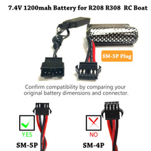 Load image into Gallery viewer, VICMILE 7.4V 1200mah Li-ion Battery 2S 15C RC Boat Batteries R208 R308 Battery Fit for High Speed Remote Control Boats 2Pack with USB Chargers