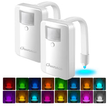 Load image into Gallery viewer, 2 Pack Toilet Night Lights with Motion Activated Sensor,16-Color Changing LED Inside Toilet Bowl Nightlight, Cool Stuff for Bathroom Accessories Decor, Unique Gadgets for Men and Kids Brithday Gifts