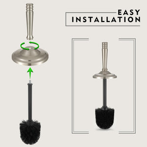 Stainless Steel Toilet Brush and Holder,Toilet Bowl Brush with Long Handle for Bathroom,Toilet Brushes-Space Saving,Covered Brush, Durable, Deep Cleaning,Splash Resistant (Satin Nickel)