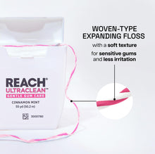 Load image into Gallery viewer, REACH ULTRACLEAN Gentle Gum Care Expanding Floss – Woven, Non-Waxed, PFAS-Free with Vitamin E, for Sensitive Gums, Cinnamon Mint 55YD (3-Pack)