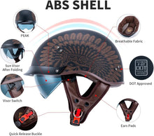 Load image into Gallery viewer, Motorcycle Half Helmet Sun Visor Quick Release Buckle DOT Approved Half Face Helmets for Men Women (F02-Indian, M)