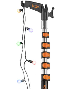 5-24 ft Long Telescopic Extension Pole with Utility Hook // Telescoping Pole for Christmas Lights Installation, String Lights, Birdfeeders // Lightweight and Sturdy // Christmas Light Pole with Hook