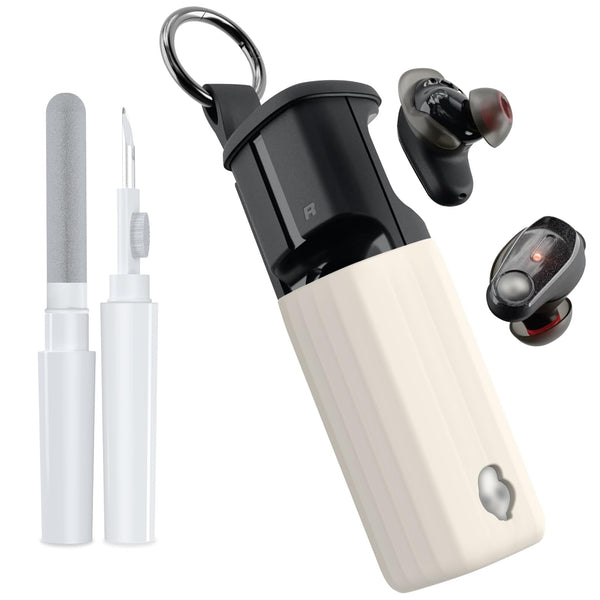 POZCIS for Skullcandy Method 360 ANC Case Cover, Soft Silicone Protective Earbuds Case, Only Compatible with Skullcandy Method 360 ANC with Cleaner Kit Accessories Set(Off-White)