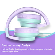 Load image into Gallery viewer, Candy Bila Kids Headphones, Wired Headphones for Kids Over Ear with Microphone, 85/94dB Volume Limiter Headphone for Girls Boys, Foldable Headphone for Learning &amp; Entertainment,Gradient Purple