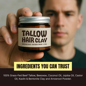Earth Wave All Natural Tallow Hair Clay - Premium Hair Styling Clay - Organic Ingredients - Zero Toxins - Perfect for everyday use - Medium Hold & Natural Finish - Non-Greasy Formula – 2.5 oz