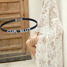 Load image into Gallery viewer, CUM SLUT Rhinestone Choker Necklaces For Wife and Husband,Artifical Crystal Punk PU Leather Collar Chokers For Lover,Gothic Letters Jewelry For Women