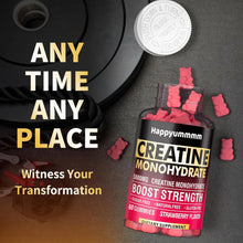 Load image into Gallery viewer, Happyummmm Creatine Monohydrate Gummies for Men &amp; Women-5g of Creatine Monohydrate per Serving - Sugar Free,Vegan, Strawberry Flavor, 180 Count-2pack