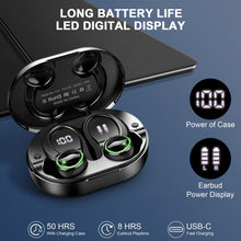 Load image into Gallery viewer, Wireless Earbuds, Bluetooth 5.3 Headphones with Noise Cancelling Mic, Bass Stereo Bluetooth Earphones 50Hrs with LED Display, IP7 Waterproof Earbuds with Earhooks, Ear Buds for Sports/Workout/Running