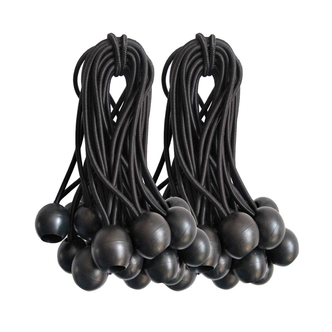 Ball Bungee Cords, 50 Packs, 6Inch Black Tie Down Cords for Tarp, Canopy Shelter, Wall Pipe, UV Resistant