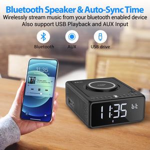Gelielim CD Player Alarm Clock Radio Boombox with Remote, Bluetooth CD Players for Home, 10W Fast Wireless Charging,FM Radio CD Player, Support AUX/USB/Timer/Dimmer/Auto Time Setting, Large LCD