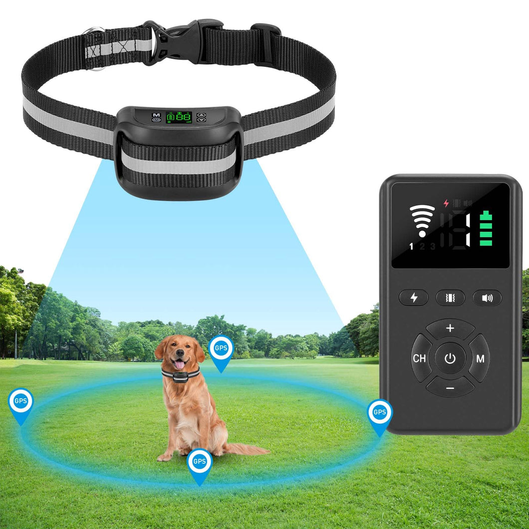2 in 1 GPS Wireless Dog Fence, Dog Training Collar with Remote, Radius from 33 Yards to 1083 Yards, Electric Pet Containment System, Waterproof Collar, Beep Vibration Shock, for Dogs Over 20 Lbs