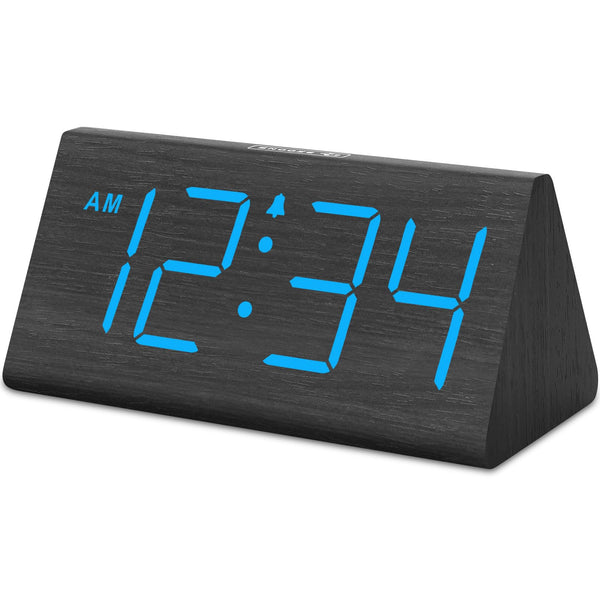 DreamSky Wooden Digital Alarm Clocks for Bedrooms - Electric Desk Clock with Large Numbers, USB Port, Loud Alarm for Heavy Sleepers, Adjustable Volume, Dimmer, DST, Wood Décor Gifts, Adapter Powered