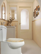 Load image into Gallery viewer, Gold Resin Toilet Seat Elongated with Easy Clean &amp; Change Hinges, Soft Close Quick Release Heavy Duty Toilet Seats with Glitter Cover Acrylic Seats (Elongated 19Inch, Gold Foil, Upgraded hinge)