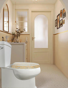 Gold Resin Toilet Seat Elongated with Easy Clean & Change Hinges, Soft Close Quick Release Heavy Duty Toilet Seats with Glitter Cover Acrylic Seats (Elongated 19Inch, Gold Foil, Upgraded hinge)