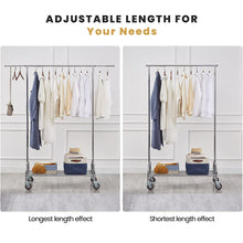 Load image into Gallery viewer, LiaMeE Heavy Duty Clothing Racks for Hanging Clothes, Adjustable Rolling Commercial Garment Rail on Wheels, Free Standing Standard Rod &amp; Shelf for Wardrobe Organization, Chrome Plated