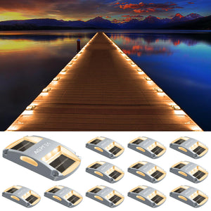 AGPTEK Solar Driveway Lights 12 Pack, Outdoor Deck Dock Marine LED Solar Powered Waterproof Driveway Marker Lights for Warning Step, Sidewalk, Pathway, Garden, Yard (Warm White)