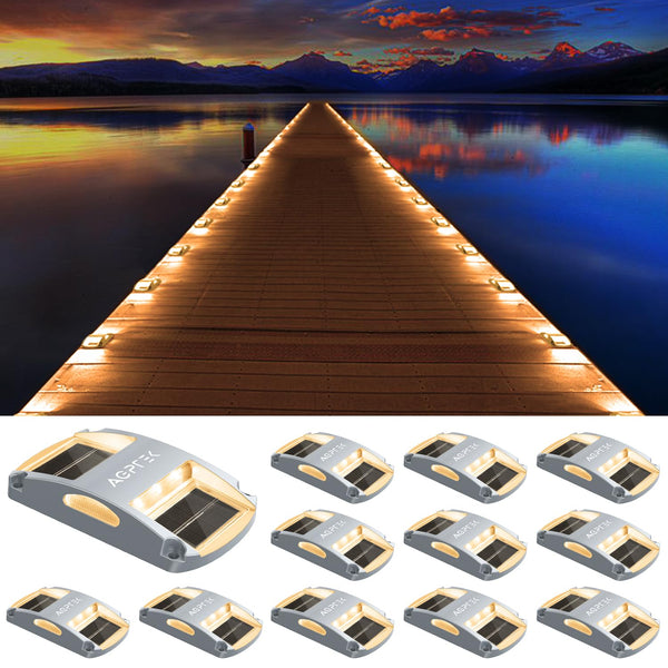 AGPTEK Solar Driveway Lights 12 Pack, Outdoor Deck Dock Marine LED Solar Powered Waterproof Driveway Marker Lights for Warning Step, Sidewalk, Pathway, Garden, Yard (Warm White)