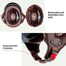 Load image into Gallery viewer, Motorcycle Half Helmet Sun Visor Quick Release Buckle DOT Approved Half Face Helmets for Men Women (F02-Indian, M)