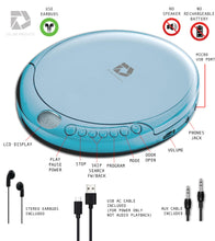 Load image into Gallery viewer, Deluxe Products CD Player Portable with 60 Second Anti Skip, Stereo Earbuds, Includes Aux in Cable and AC USB Power Cable for use at Home or in Car. Blue