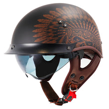 Load image into Gallery viewer, Motorcycle Half Helmet Sun Visor Quick Release Buckle DOT Approved Half Face Helmets for Men Women (F02-Indian, M)
