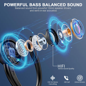 Wireless Earbuds, Bluetooth 5.3 Headphones with Noise Cancelling Mic, Bass Stereo Bluetooth Earphones 50Hrs with LED Display, IP7 Waterproof Earbuds with Earhooks, Ear Buds for Sports/Workout/Running