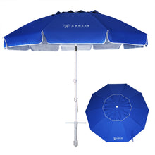 Load image into Gallery viewer, AMMSUN 8 Feet Large Beach Umbrella with Sand Anchor Heavy Duty High Wind Portable Outdoor Umbrellas UPF 50+ Protection Air Vent Tilt Patio Garden Pool Blue
