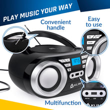 Load image into Gallery viewer, KLIM B3 Portable CD Player Boombox with FM Radio, Bluetooth, USB, AUX, and FM Radio Dual Speakers, EQ Sound Effects, 20 Preset Stations, Compact and Lightweight