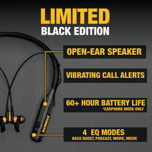 Load image into Gallery viewer, DEWALT Heavy Duty Black Edition 2-in-1 Neckband Bluetooth Headphones w/Built-in Speakers, Jobsite Wearable Speaker &amp; Around Neck, Wireless Headset, 60+ Hrs Hands-Free Music &amp; Calls, Carry Pouch