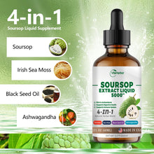 Load image into Gallery viewer, 4-in-1 Soursop Bitters Liquid, Soursop Oil with Sea Moss &amp; Black Seed Oil &amp; Ashwagandha, for Immune &amp; Digestive &amp; Cell Support, Sugar-Free | Non-GMO | Vegan (2 Fl oz) Slightly Sweet Flavor