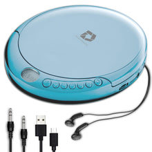 Load image into Gallery viewer, Deluxe Products CD Player Portable with 60 Second Anti Skip, Stereo Earbuds, Includes Aux in Cable and AC USB Power Cable for use at Home or in Car. Blue