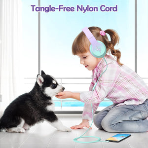 Candy Bila Kids Headphones, Wired Headphones for Kids Over Ear with Microphone, 85/94dB Volume Limiter Headphone for Girls Boys, Foldable Headphone for Learning & Entertainment,Gradient Purple