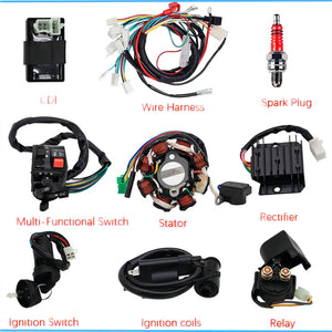 Fremnily Complete Wiring Harness Kit Replaces ATV 4-Stroke ATV Quad 150CC 200CC 250CC 300CC Quad Bike Buggy Go Kart Quad Wire Harness Complete Electrics Stator Coil CDI Solenoid Relay Spark Plug