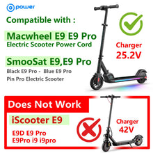 Load image into Gallery viewer, T POWER 25.2V Charger for Macwhee E9 Pro SmooSat E9 Electric Scooter Class 2 Power Supply Cord Ac Dc Adapter