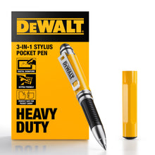 Load image into Gallery viewer, DEWALT Heavy Duty 3-in-1 Mini Stylus Pocket Pen, Tablet Pens for iPad, EDC Touch Screen Pens, Ballpoint w/Touchscreen Tip, Keypad Tip, Compatible iPhone Stylus Pen, Extra Ink Cartridge, Gifts for Dad