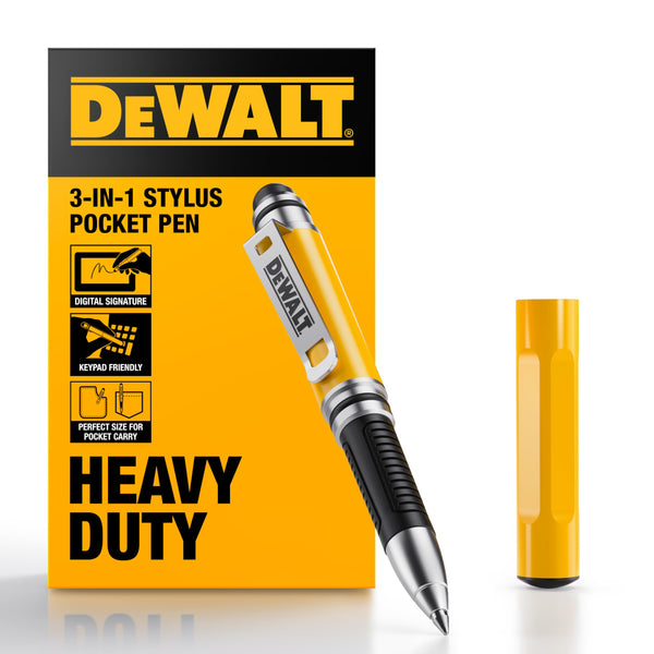 DEWALT Heavy Duty 3-in-1 Mini Stylus Pocket Pen, Tablet Pens for iPad, EDC Touch Screen Pens, Ballpoint w/Touchscreen Tip, Keypad Tip, Compatible iPhone Stylus Pen, Extra Ink Cartridge, Gifts for Dad