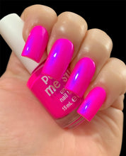 Load image into Gallery viewer, Polish Me Silly Barbee On The Glow - Neon Pink Blue NEON Glow Pop Collection MultiColor Shifting: Mylar Oil Slick Indie Nail Polish
