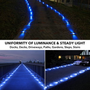 AGPTEK Solar Driveway Lights 12 Pack, Outdoor Deck Dock Marine LED Solar Powered Waterproof Driveway Marker Lights for Warning Step, Sidewalk, Pathway, Garden, Yard (Blue Light)