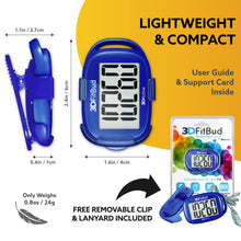 Load image into Gallery viewer, 3DFitBud Simple Step Counter Walking 3D Pedometer from 3DActive with Clip &amp; Lanyard - A420S - Royal Blue