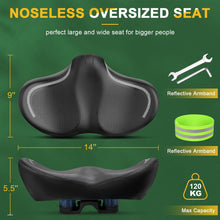 Load image into Gallery viewer, GINEOO New Noseless Oversized Bike Seat, Extra Wide Comfort Pure Memory Foam Bicycle Seat Cushion, Compatible Saddle Replacement with Electric Bike, Exercise, Cruiser, Road Bike for Men &amp; Women