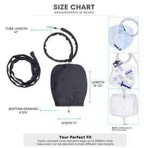 Inspired Comforts Slip on 2000ML Urine Bag Cover with Zipper Access & Tube Cover - Classic Black
