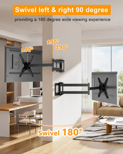 WHYFONE 48'' Extension Long Arm TV Wall Mount Heavy Duty, Landscape to Portrait Full Motion TV Mount Vertical for 26''-65'' Screens, VESA 400x400mm,16''Wood Stud/Concrete/Brick Wall