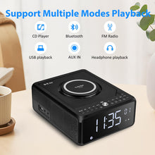 Load image into Gallery viewer, Gelielim CD Player Alarm Clock Radio Boombox with Remote, Bluetooth CD Players for Home, 10W Fast Wireless Charging,FM Radio CD Player, Support AUX/USB/Timer/Dimmer/Auto Time Setting, Large LCD
