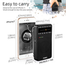 Load image into Gallery viewer, PRUNUS J-166 Portable Radio AM FM, Battery Operated Radio with Tuning Light, Back Clip, Excellent Reception, AM FM Radios Portable, Transistor Radios